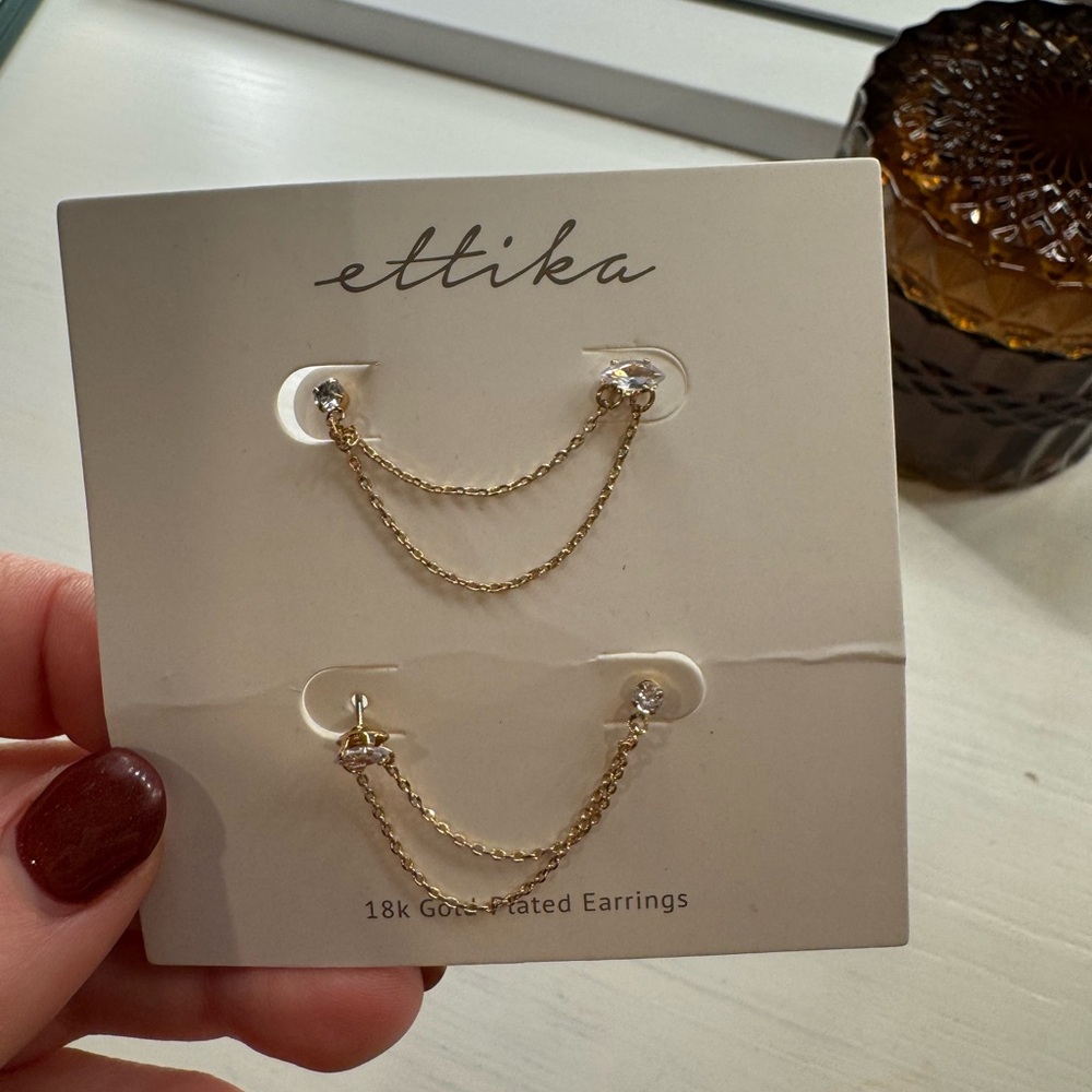 Ettika Double Piercing Chain Dangle Earrings
